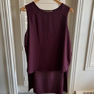 Plum coloured DKNY hi-lo sleeveless blouse